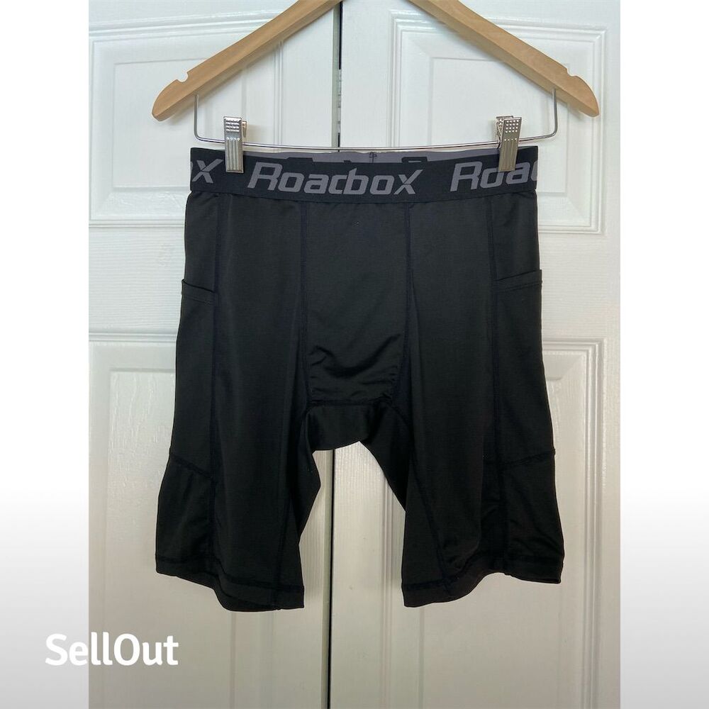 Roadbox Men's Compression Boxer Briefs Black M with Side Pockets